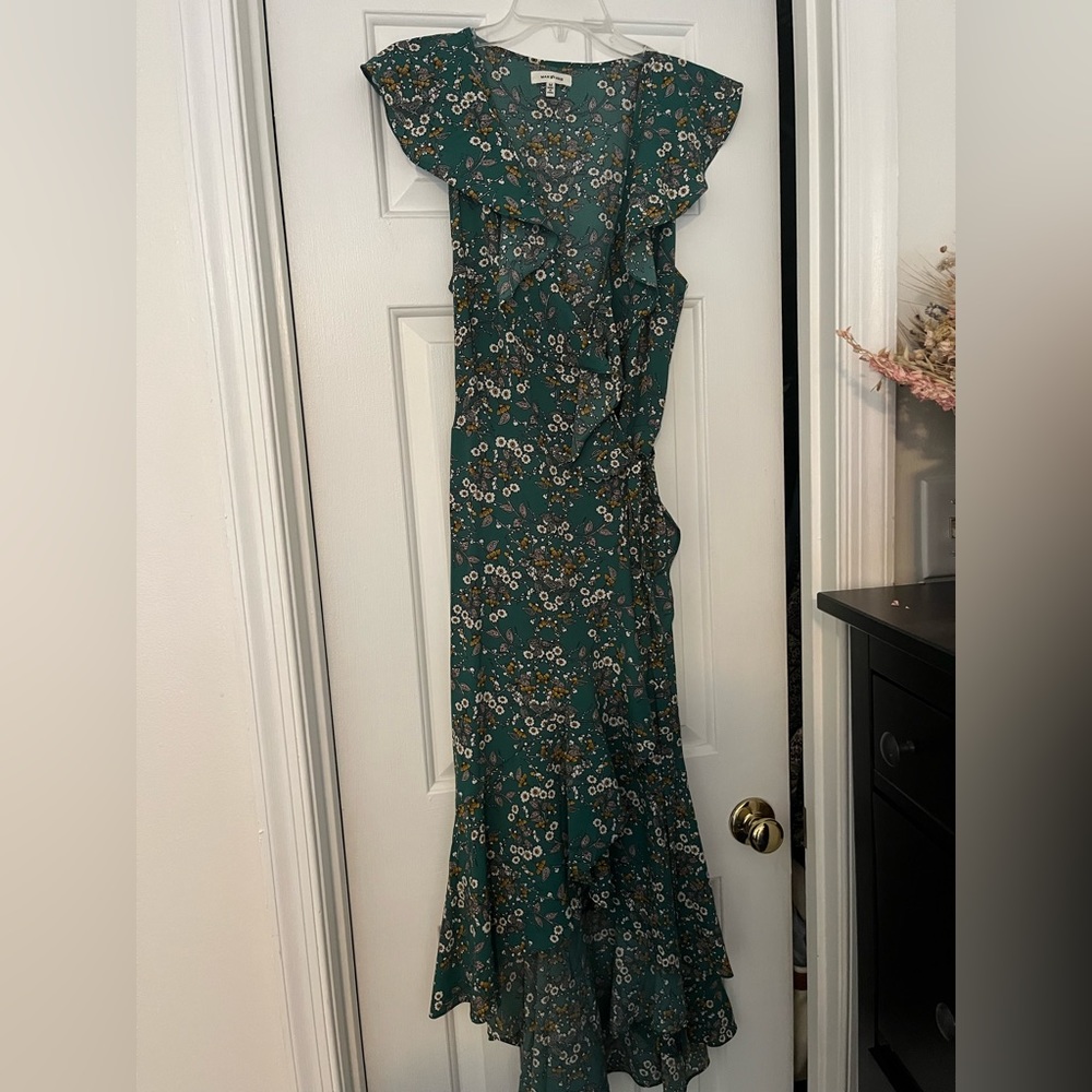 Green floral wrap dress